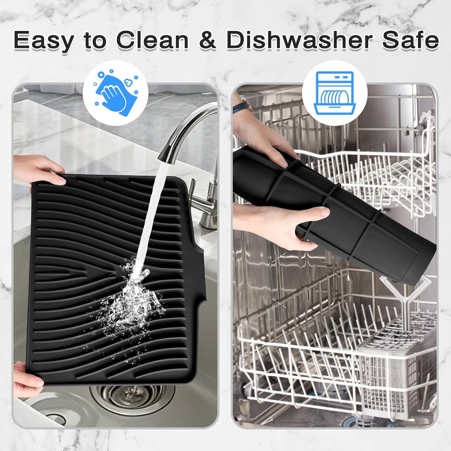 Dish Drying Mat Silicone Dish Drying Mat with Built-In Drainage Spout