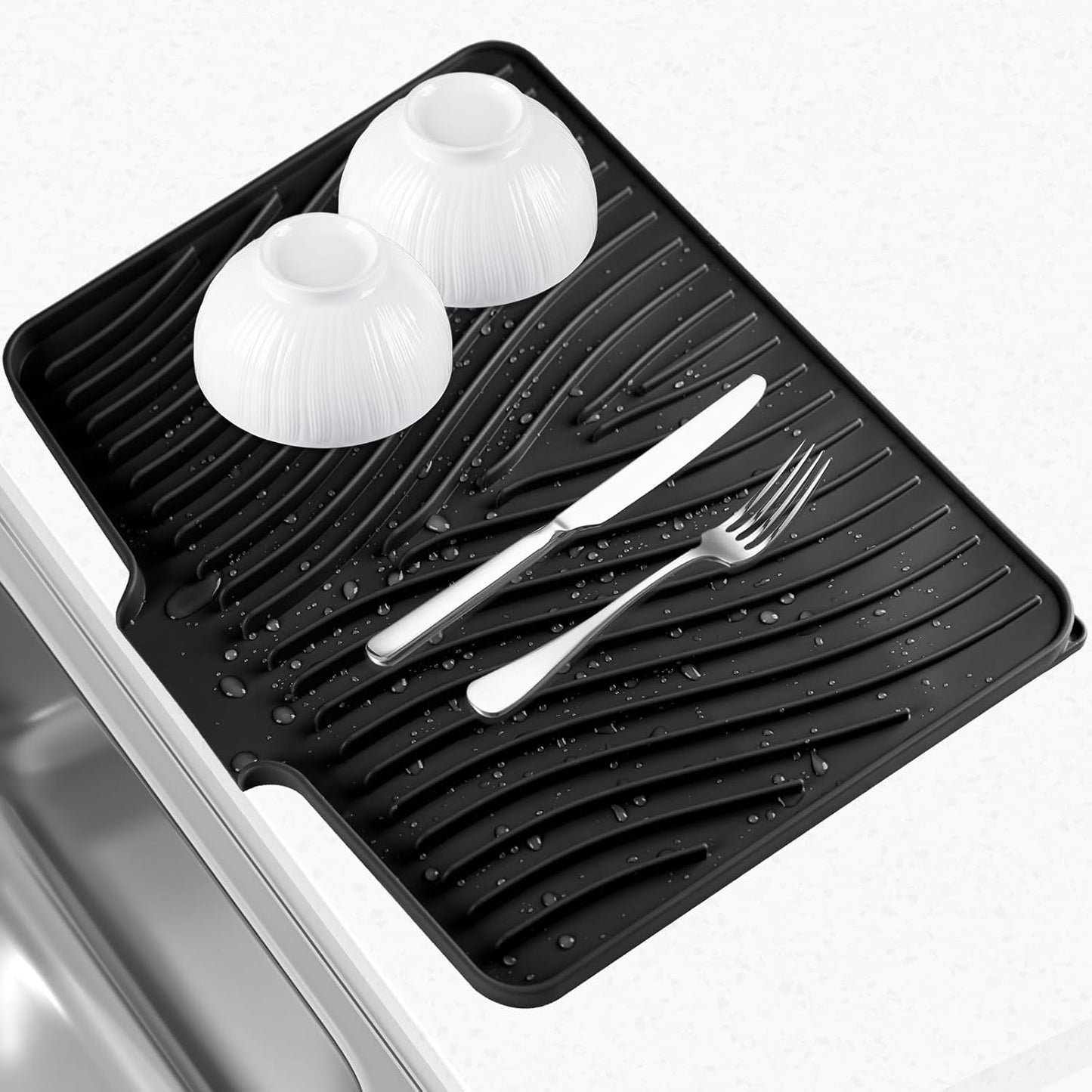 Dish Drying Mat Silicone Dish Drying Mat with Built-In Drainage Spout