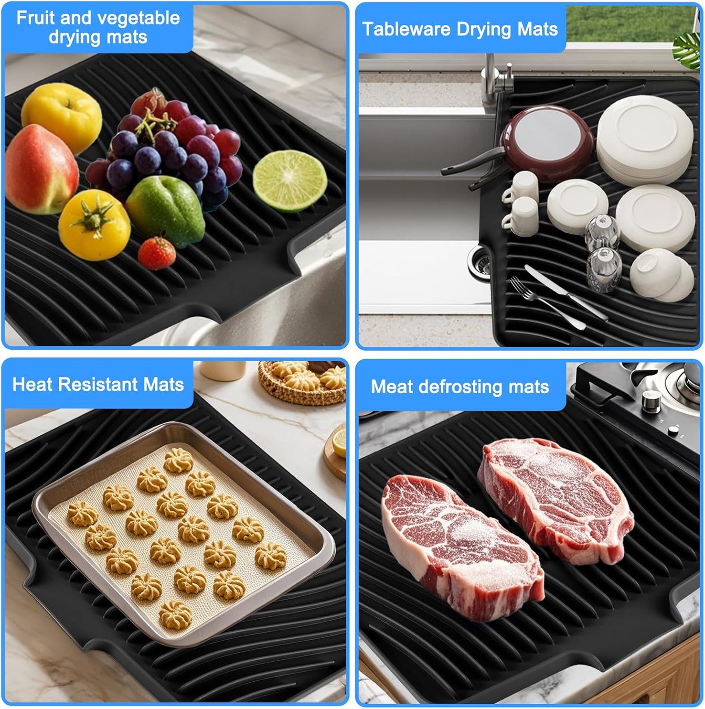 Dish Drying Mat Silicone Dish Drying Mat with Built-In Drainage Spout